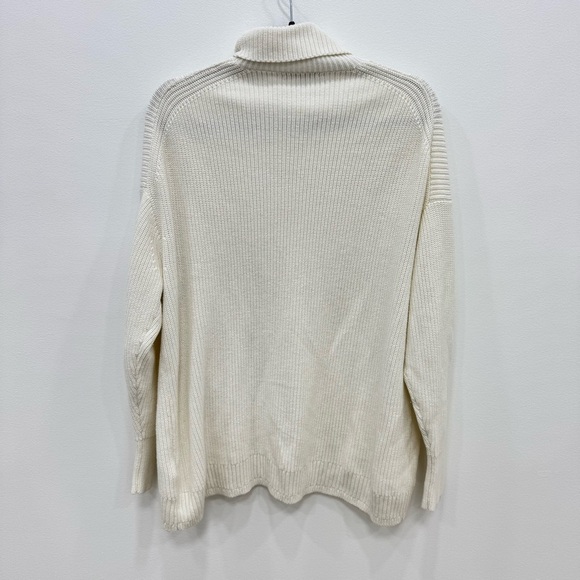 J. CREW Cashmere cotton blend white cream relaxed turtleneck sweater Sz Large - Picture 3 of 5